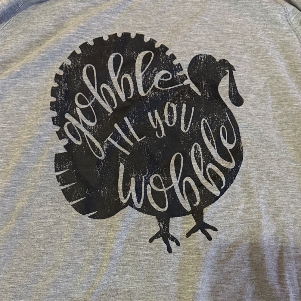 State of Mind Gray Long-Sleeve Top with Turkey 'Gobble Til You Wobble' Graphic - Picture 3 of 5